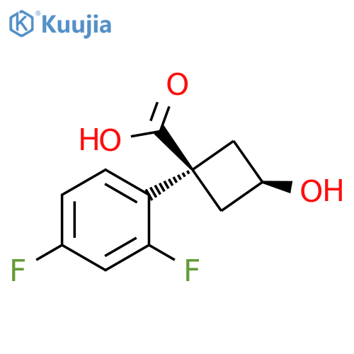 (1s,3s)-1-(2,4-difluorophenyl)-3-hydroxycyclobutane-1-carboxylic acid structure