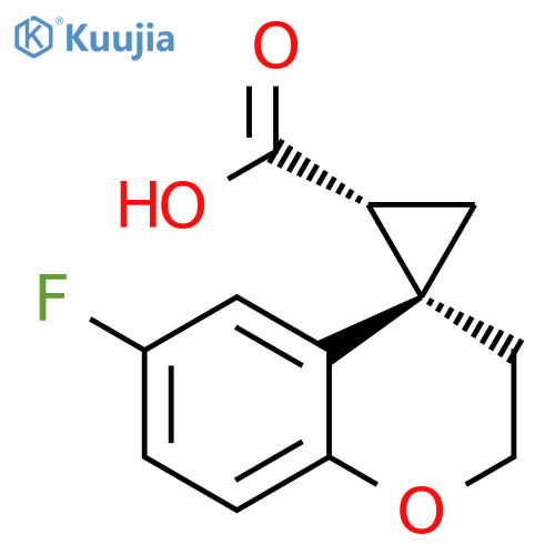 rac-(3'R,4S)-6-fluoro-2,3-dihydrospiro1-benzopyran-4,1'-cyclopropane-3'-carboxylic acid structure