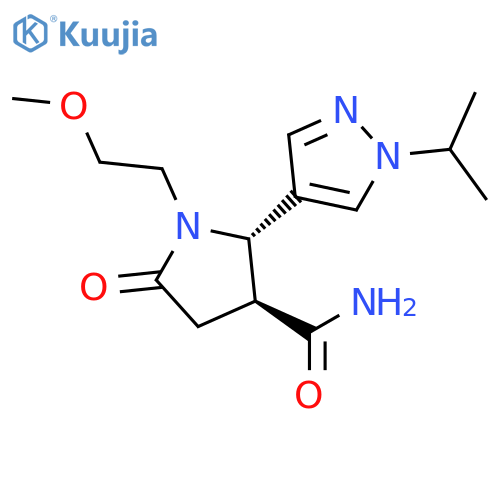 rac-(2R,3R)-1-(2-methoxyethyl)-5-oxo-2-1-(propan-2-yl)-1H-pyrazol-4-ylpyrrolidine-3-carboxamide, trans structure