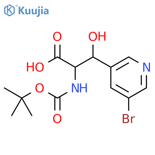 3-(5-bromopyridin-3-yl)-2-{(tert-butoxy)carbonylamino}-3-hydroxypropanoic acid structure