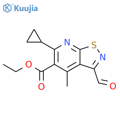 ethyl 6-cyclopropyl-3-formyl-4-methyl-1,2thiazolo5,4-bpyridine-5-carboxylate structure