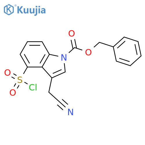 benzyl 4-(chlorosulfonyl)-3-(cyanomethyl)-1H-indole-1-carboxylate structure