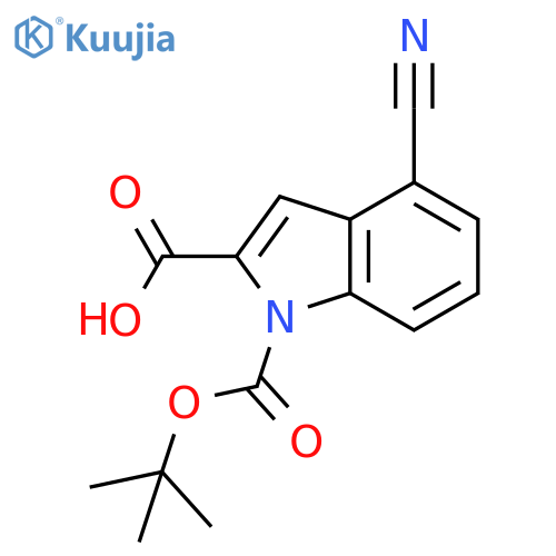 1-(tert-butoxy)carbonyl-4-cyano-1H-indole-2-carboxylic acid structure