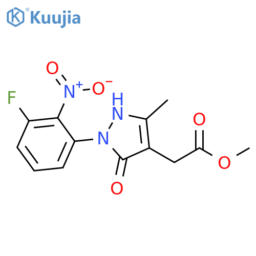 1H-Pyrazole-4-acetic acid, 1-(3-fluoro-2-nitrophenyl)-2,5-dihydro-3-methyl-5-oxo-, methyl ester structure
