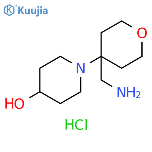 1-4-(aminomethyl)oxan-4-ylpiperidin-4-ol dihydrochloride structure