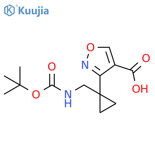 3-1-({(tert-butoxy)carbonylamino}methyl)cyclopropyl-1,2-oxazole-4-carboxylic acid structure