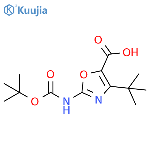 2-{(tert-butoxy)carbonylamino}-4-tert-butyl-1,3-oxazole-5-carboxylic acid structure