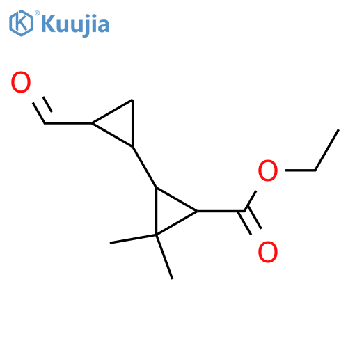 ethyl 3-(2-formylcyclopropyl)-2,2-dimethylcyclopropane-1-carboxylate structure