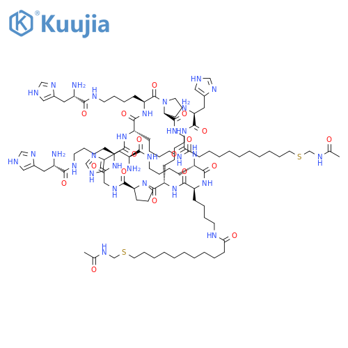 CYCLO[GLYCYL-N6-L-HISTIDYL-L-LYSYL-N6-[11-[[(ACETYLAMINO)METHYL]THIO]-1-OXOUNDECYL]-L-LYSYL-N6-L-HISTIDYL-L-LYSYL-L-PROLYLGLYCYL-N6-L-HISTIDYL-L-LYSYL-N6-[11-[[(ACETYLAMINO)METHYL]THIO]-1-OXOUNDECYL]-L-LYSYL-N6-L-HISTIDYL-L-LYSYL-L-PROLYL] structure