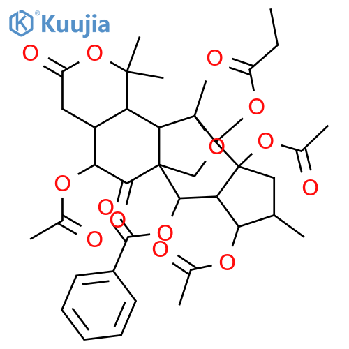 13,17-Epoxy-3,5,8,14,15-pentahydroxy-7-oxomyrsinolide; (3β,5β,8α,13α,14α,15β)-form, 5-Benzoyl, 14-propanoyl, 3,8,15-tri-Ac structure