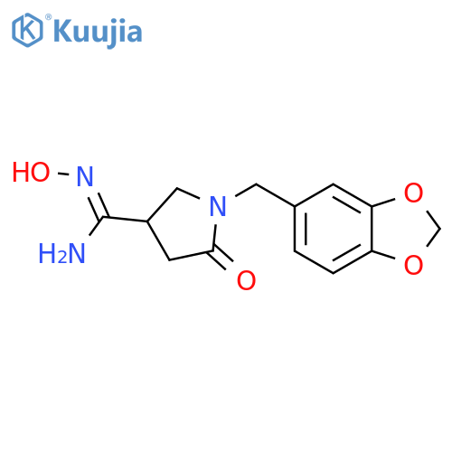 1-(1,3-benzodioxol-5-ylmethyl)-N'-hydroxy-5-oxopyrrolidine-3-carboximidamide structure
