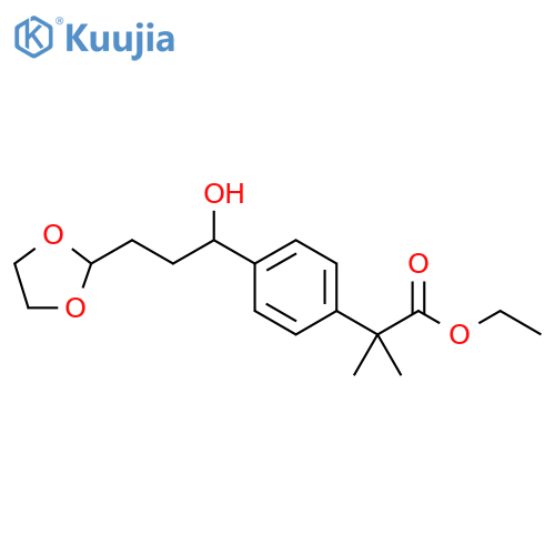 Benzeneacetic acid, 4-[3-(1,3-dioxolan-2-yl)-1-hydroxypropyl]-α,α-dimethyl-, ethyl ester structure