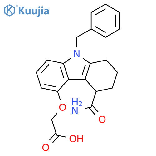 Acetic acid,[[4-(aminocarbonyl)-2,3,4,9-tetrahydro-9-(phenylmethyl)-1H-carbazol-5-yl]oxy]- structure