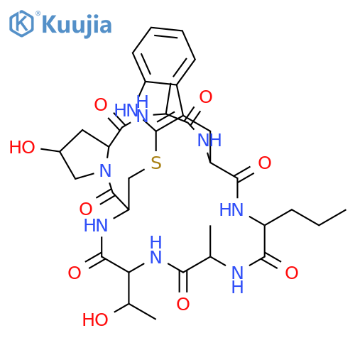2-hydroxy-23-(1-hydroxyethyl)-6,26-dimethyl-29-propyl-1,2,3,3a,5,6,8,9,10,15-decahydro-17H-18,9-(epiminoethanoiminoethanoiminoethanoiminomethano)pyrrolo[1',2':5,6][1,5,8,11]thiatriazacyclopentadecino[15,14-b]indole-4,7,19,22,25,28,31(18H)-heptone structure
