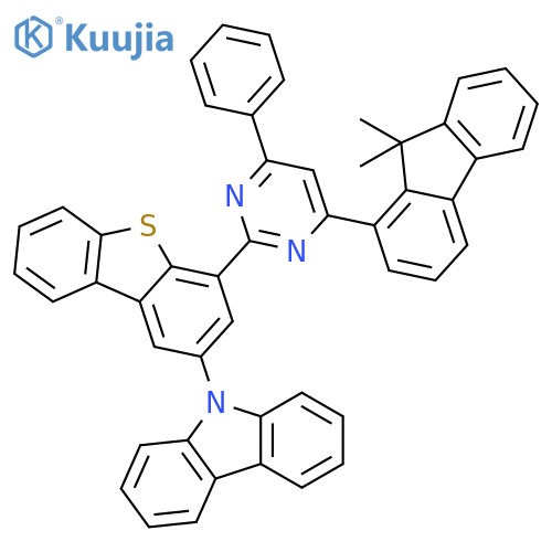 9H-Carbazole, 9-[4-[4-(9,9-dimethyl-9H-fluoren-1-yl)-6-phenyl-2-pyrimidinyl]-2-dibenzothienyl]- structure