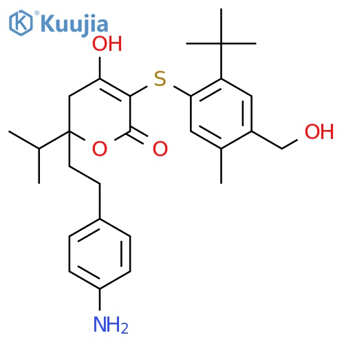 6(S)-[2-(4-Aminophenyl)ethyl]-3-[2-tert-butyl-4-(hydroxymethyl)-5-methylphenylsulfanyl]-4-hydroxy-6-isopropyl-5,6-dihydro-2H-pyran-2-one structure