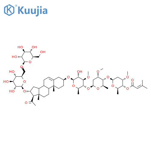 Pregn-5-en-20-one, 3-[[O-2,6-dideoxy-3-O-methyl-4-O-(3-methyl-1-oxo-2-buten-1-yl)-β-D-ribo-hexopyranosyl-(1→4)-O-2,6-dideoxy-3-O-methyl-β-D-ribo-hexopyranosyl-(1→4)-6-deoxy-3-O-methyl-β-D-glucopyranosyl]oxy]-16-[(6-O-β-D-glucopyranosyl-β-D-glucopyranosyl)oxy]-, (3β,16α)- structure