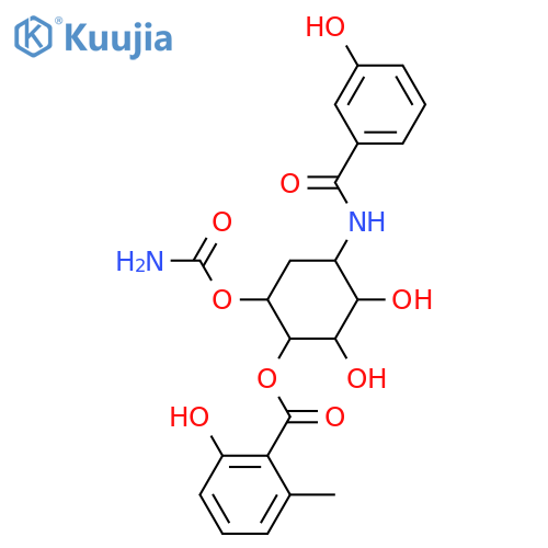 5-Amino-1,2,3,4-cyclohexanetetrol; (1R,2S,3S,4R,5S)-form, 1-Carbamoyl, 2-O-(2-hydroxy-6-methylbenzoyl), N-(3-hydroxybenzoyl) structure