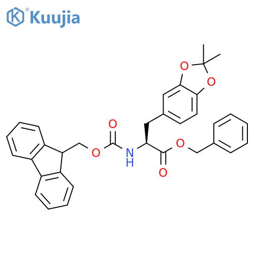 1,3-Benzodioxole-5-propanoic acid, α-[[(9H-fluoren-9-ylmethoxy)carbonyl]amino]-2,2-dimethyl-, phenylmethyl ester, (αS)- structure