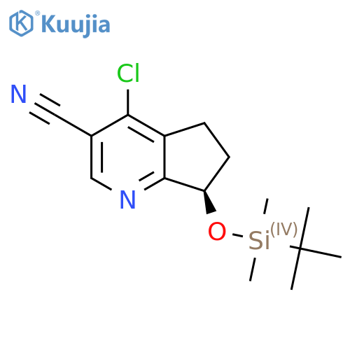 (7R)-7-[(tert-butyldimethylsilyl)oxy]-4-chloro-5H,6H,7H-cyclopenta[b]pyridine-3-carbonitrile structure