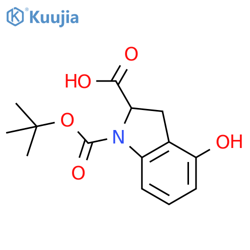 1-[(tert-butoxy)carbonyl]-4-hydroxy-2,3-dihydro-1H-indole-2-carboxylic acid structure