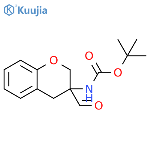 tert-butyl N-(3-formyl-3,4-dihydro-2H-1-benzopyran-3-yl)carbamate structure