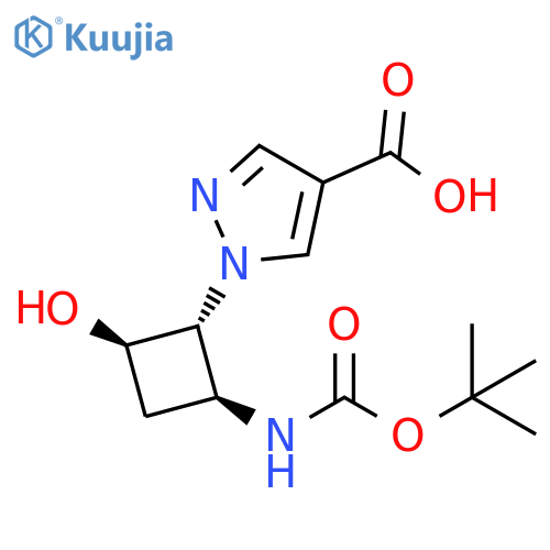 1-(1R,2S,4R)-2-{(tert-butoxy)carbonylamino}-4-hydroxycyclobutyl-1H-pyrazole-4-carboxylic acid structure