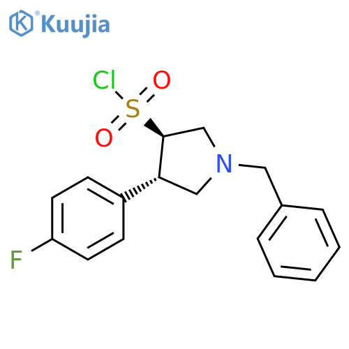 rac-(3R,4S)-1-benzyl-4-(4-fluorophenyl)pyrrolidine-3-sulfonyl chloride structure