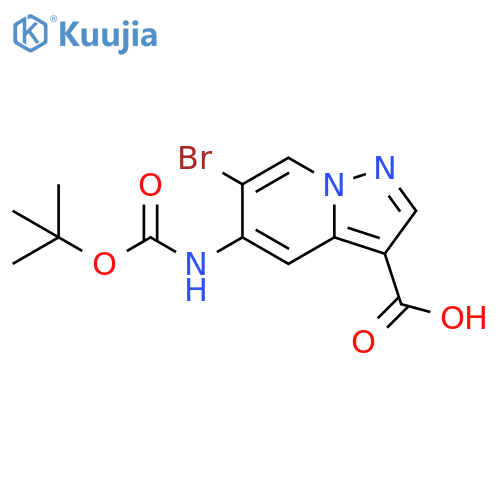 6-bromo-5-{(tert-butoxy)carbonylamino}pyrazolo1,5-apyridine-3-carboxylic acid structure
