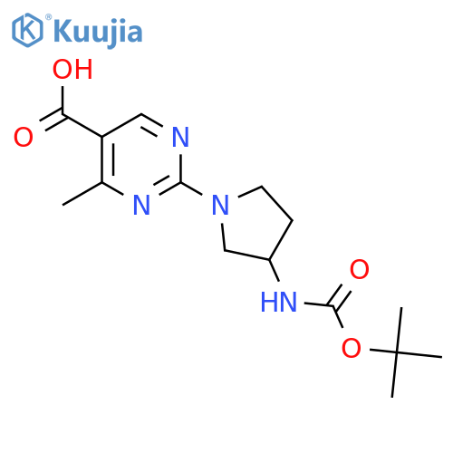 2-(3-((Tert-butoxycarbonyl)amino)pyrrolidin-1-yl)-4-methylpyrimidine-5-carboxylic acid structure