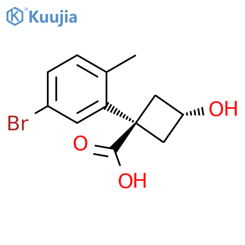 (1s,3s)-1-(5-bromo-2-methylphenyl)-3-hydroxycyclobutane-1-carboxylic acid structure