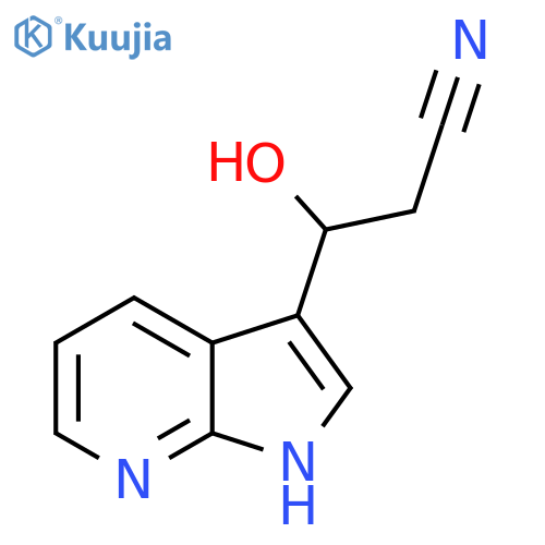 3-hydroxy-3-{1H-pyrrolo2,3-bpyridin-3-yl}propanenitrile structure