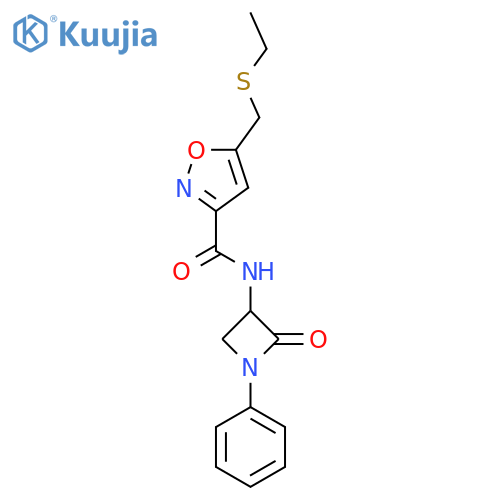 5-[(ethylsulfanyl)methyl]-N-(2-oxo-1-phenylazetidin-3-yl)-1,2-oxazole-3-carboxamide structure