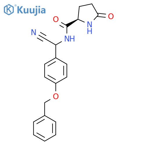 (2R)-N-{[4-(benzyloxy)phenyl](cyano)methyl}-5-oxopyrrolidine-2-carboxamide structure