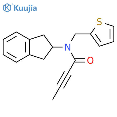 N-(2,3-dihydro-1H-inden-2-yl)-N-[(thiophen-2-yl)methyl]but-2-ynamide structure