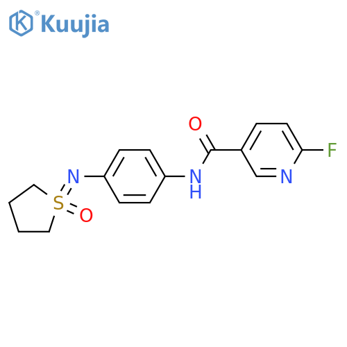 6-fluoro-N-{4-[(1-oxo-1lambda6-thiolan-1-ylidene)amino]phenyl}pyridine-3-carboxamide structure
