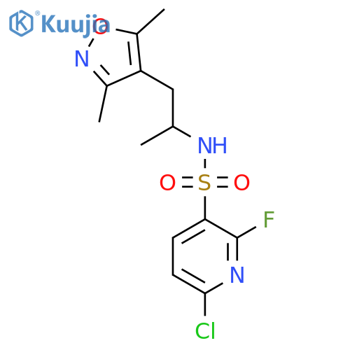6-chloro-N-[1-(3,5-dimethyl-1,2-oxazol-4-yl)propan-2-yl]-2-fluoropyridine-3-sulfonamide structure