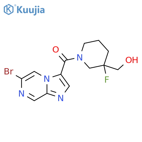 (1-{6-Bromoimidazo[1,2-a]pyrazine-3-carbonyl}-3-fluoropiperidin-3-yl)methanol structure