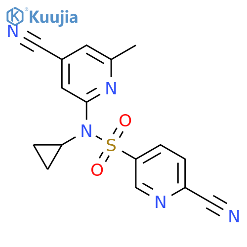 6-cyano-N-(4-cyano-6-methylpyridin-2-yl)-N-cyclopropylpyridine-3-sulfonamide structure