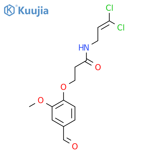 N-(3,3-dichloroprop-2-en-1-yl)-3-(4-formyl-2-methoxyphenoxy)propanamide structure