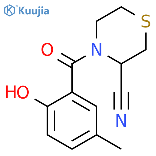 4-(2-hydroxy-5-methylbenzoyl)thiomorpholine-3-carbonitrile structure