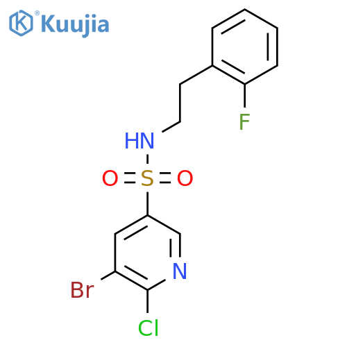 5-bromo-6-chloro-N-[2-(2-fluorophenyl)ethyl]pyridine-3-sulfonamide structure