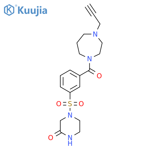 4-{3-[4-(Prop-2-yn-1-yl)-1,4-diazepane-1-carbonyl]benzenesulfonyl}piperazin-2-one structure