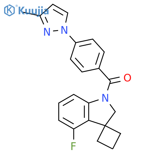 4'-fluoro-1'-4-(3-methyl-1H-pyrazol-1-yl)benzoyl-1',2'-dihydrospirocyclobutane-1,3'-indole structure