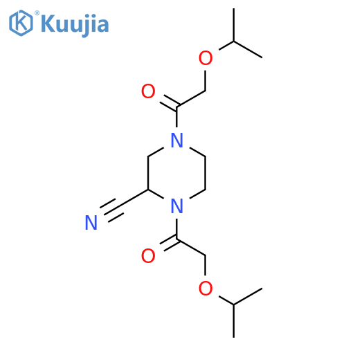 1,4-Bis[2-(propan-2-yloxy)acetyl]piperazine-2-carbonitrile structure