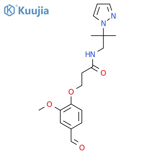 3-(4-formyl-2-methoxyphenoxy)-N-[2-methyl-2-(1H-pyrazol-1-yl)propyl]propanamide structure