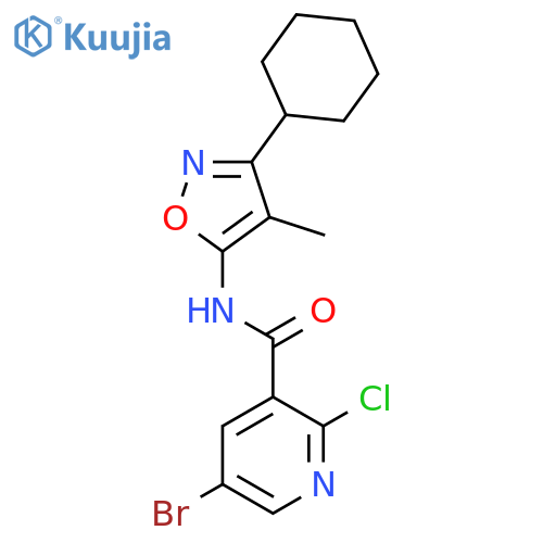 5-bromo-2-chloro-N-(3-cyclohexyl-4-methyl-1,2-oxazol-5-yl)pyridine-3-carboxamide structure