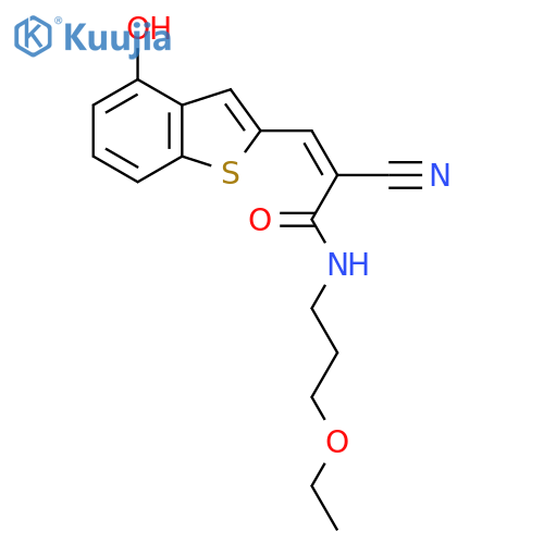 2-cyano-N-(3-ethoxypropyl)-3-(4-hydroxy-1-benzothiophen-2-yl)prop-2-enamide structure