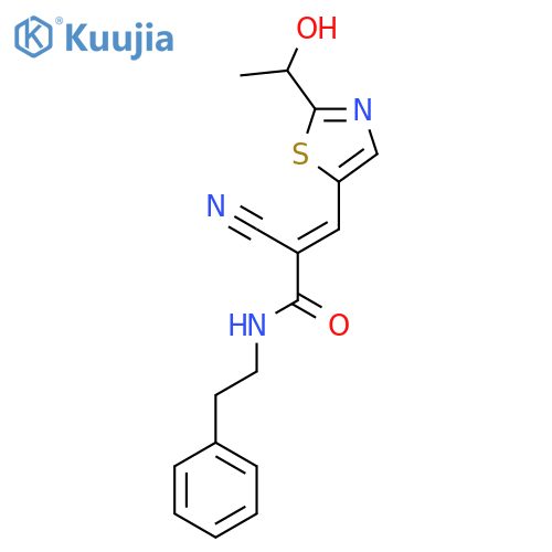 2-cyano-3-[2-(1-hydroxyethyl)-1,3-thiazol-5-yl]-N-(2-phenylethyl)prop-2-enamide structure