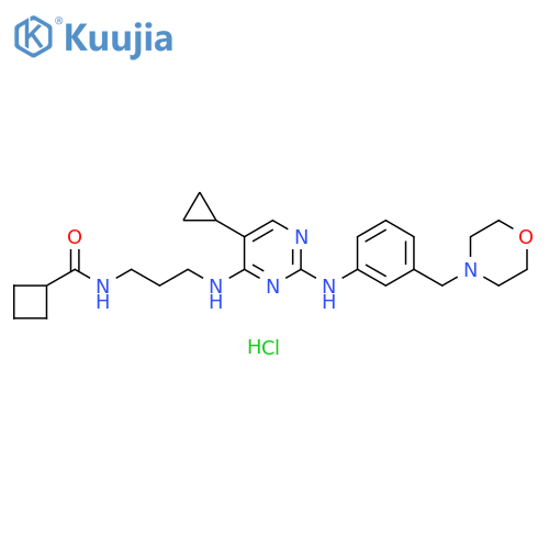 Cyclobutanecarboxamide, N-[3-[[5-cyclopropyl-2-[[3-(4-morpholinylmethyl)phenyl]amino]-4-pyrimidinyl]amino]propyl]-, hydrochloride (1:1) structure